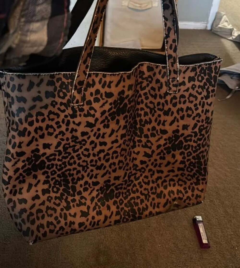 Leopard Print/black reversible  Tote Bag with Black Trim